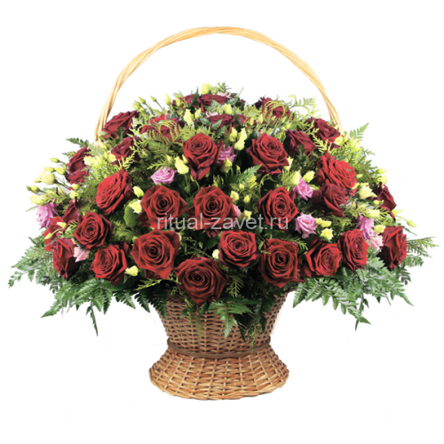 Корзина на похороны из живых роз №3333